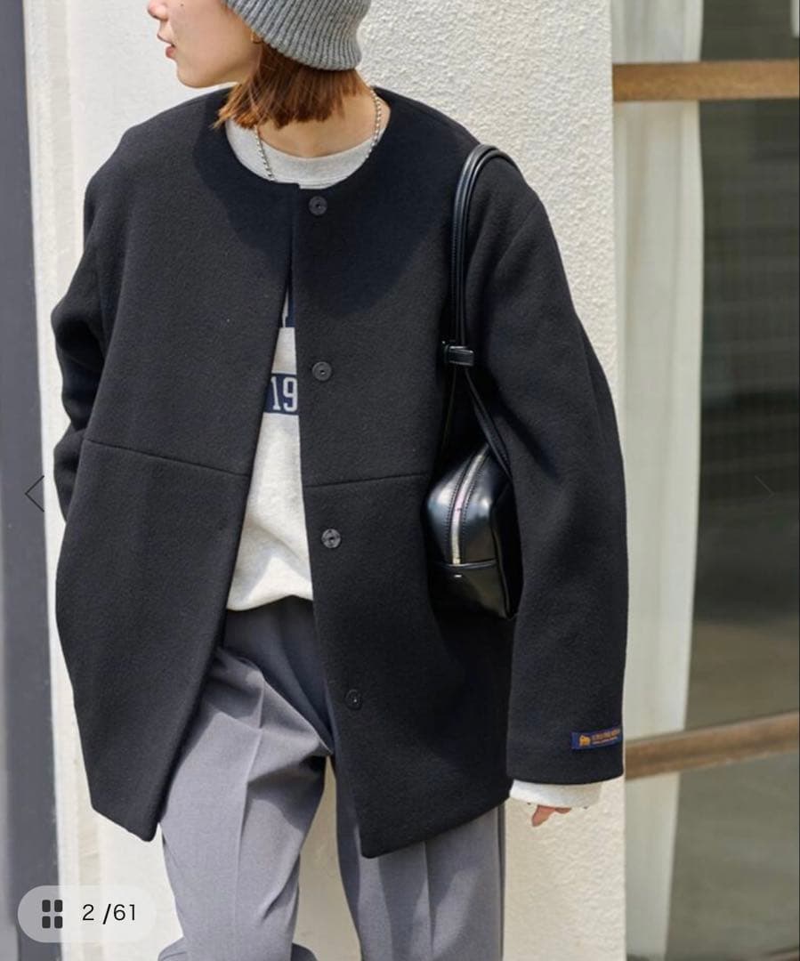 ジャーナルスタンダードレリューム　スーパーファインビーバークルーネックコート　黒