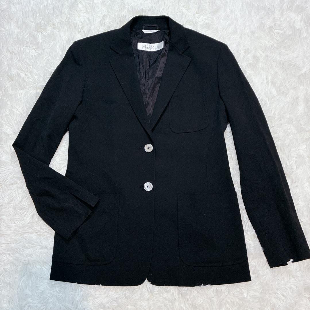 【極美品】 マックスマーラ 白タグ テーラードジャケット ウール 貝殻ボタン 黒