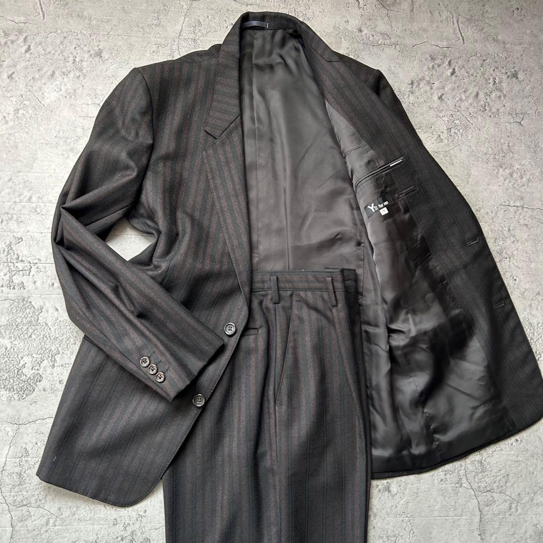 極美品 Y's for men ストライプ 2B セットアップ スーツ 茶黒