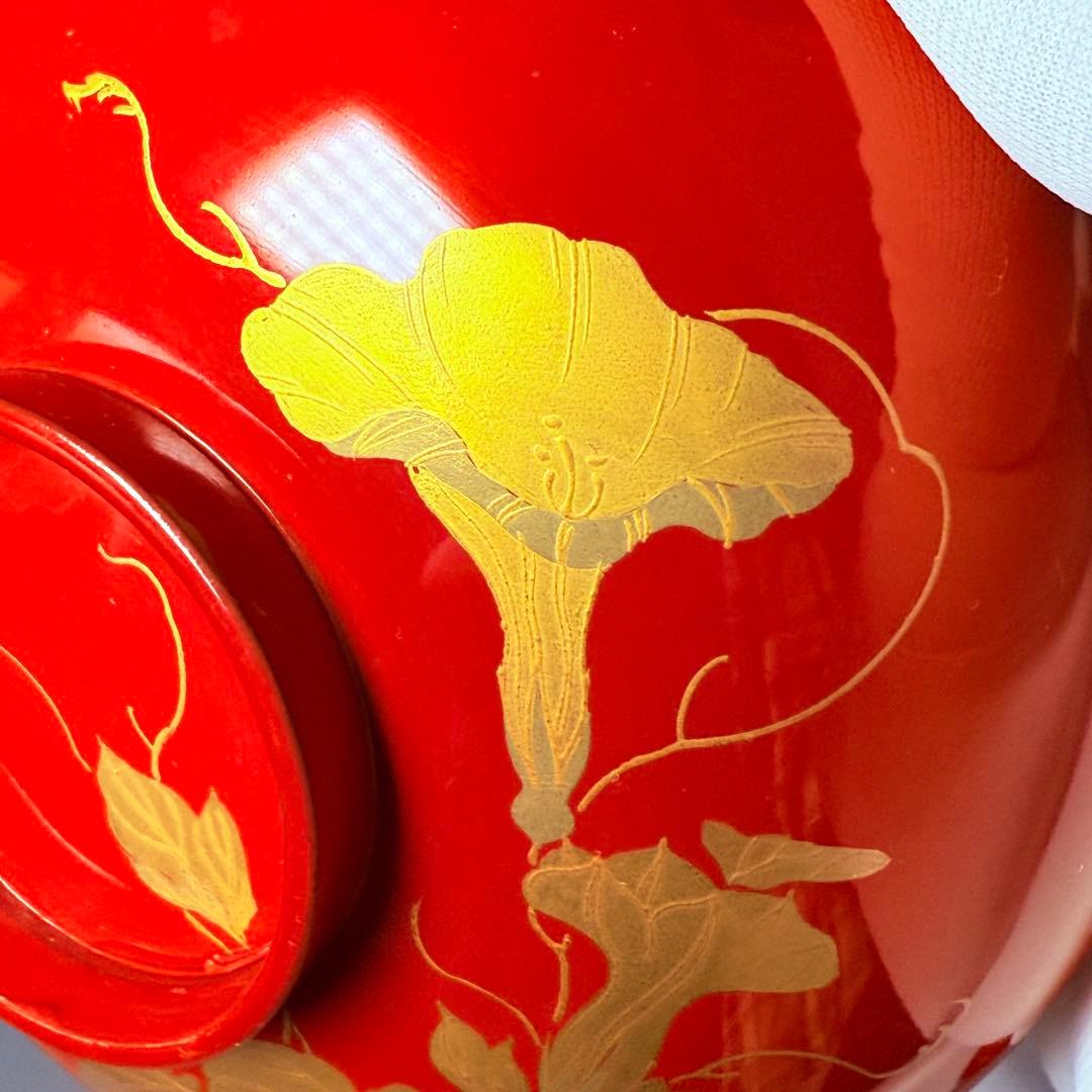 京漆器　蒔絵師　橘屋友七　絵替わり　「朱塗椀直物文様」　10客　漆器　共箱有り