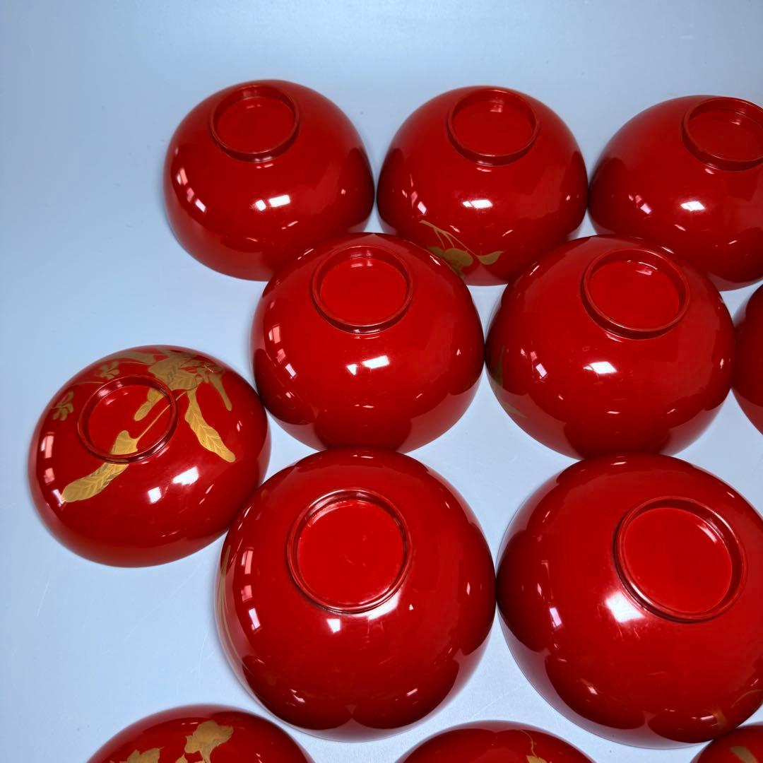 京漆器　蒔絵師　橘屋友七　絵替わり　「朱塗椀直物文様」　10客　漆器　共箱有り