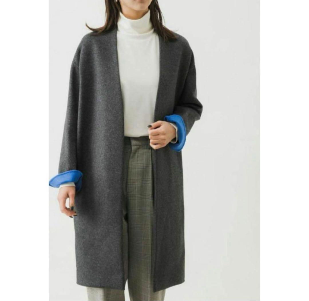 極美品✨️定価5.9万　エンフォルド　ウールリバーノーカラーコート　グレー　38