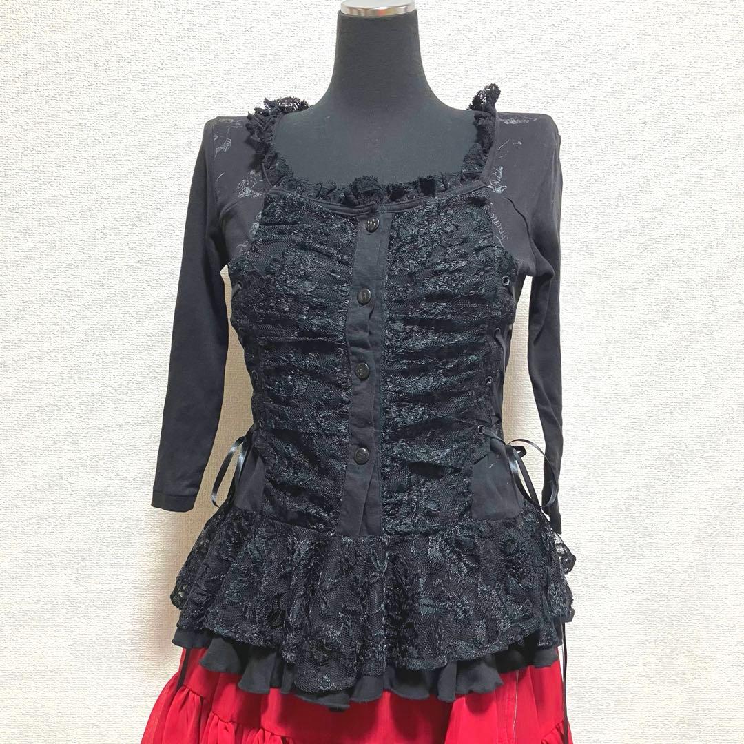 h.NAOTO blood レースアップ黒長袖トップス