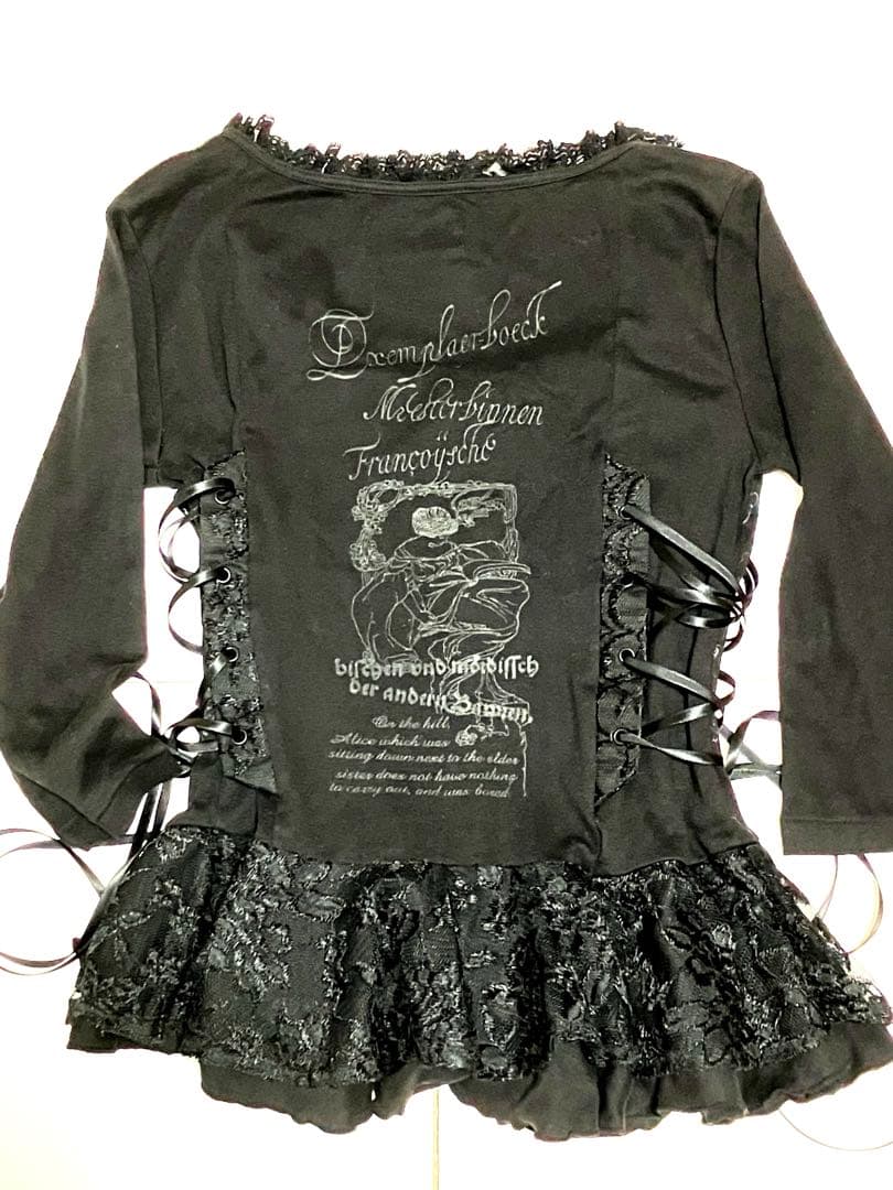 h.NAOTO blood レースアップ黒長袖トップス