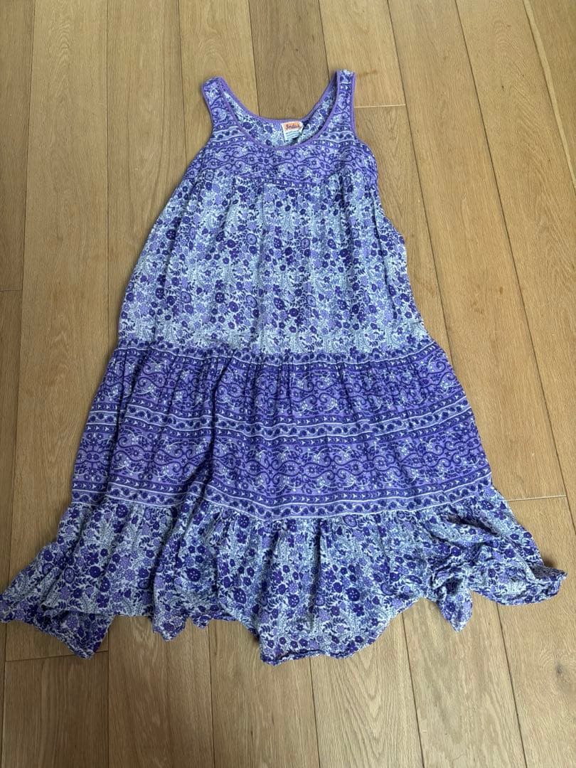 80s パキスタン製　パープル　コットン　花柄　ティアードワンピース インド