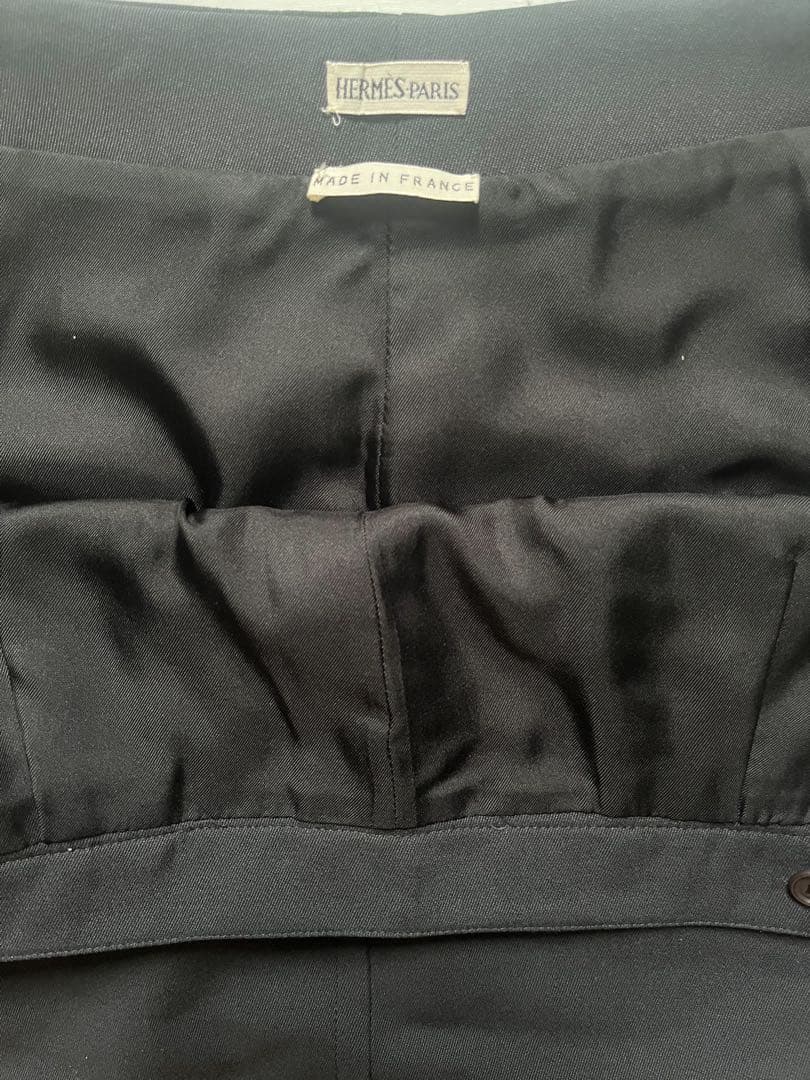 HERMES マルジェラ期 スカート レザージップ Hボタン 38 ウール