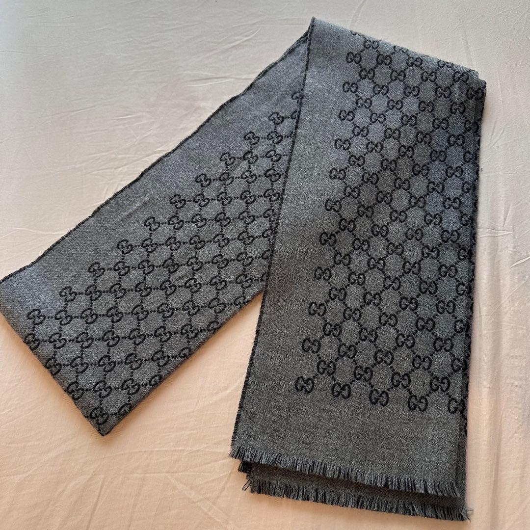 ※a【箱リボン付き】GUCCI ダブルジャカードGGウールマフラー