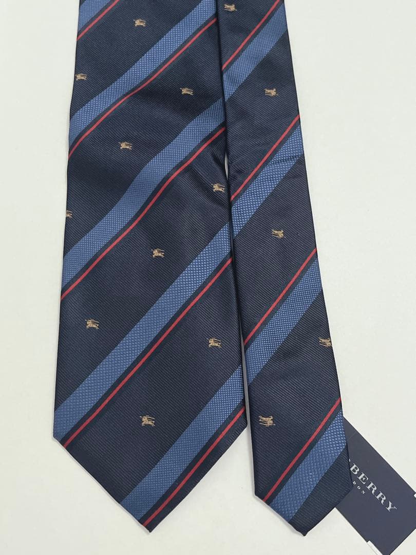 新品 未使用 バーバリー ネクタイ シルク ホースマーク ストライプ 紙タグ付属
