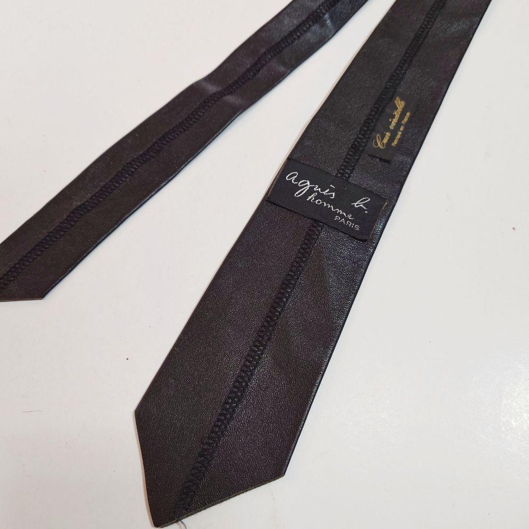 【90's】アニエスベーオム レザーネクタイ ナロータイ フランス製 黒
