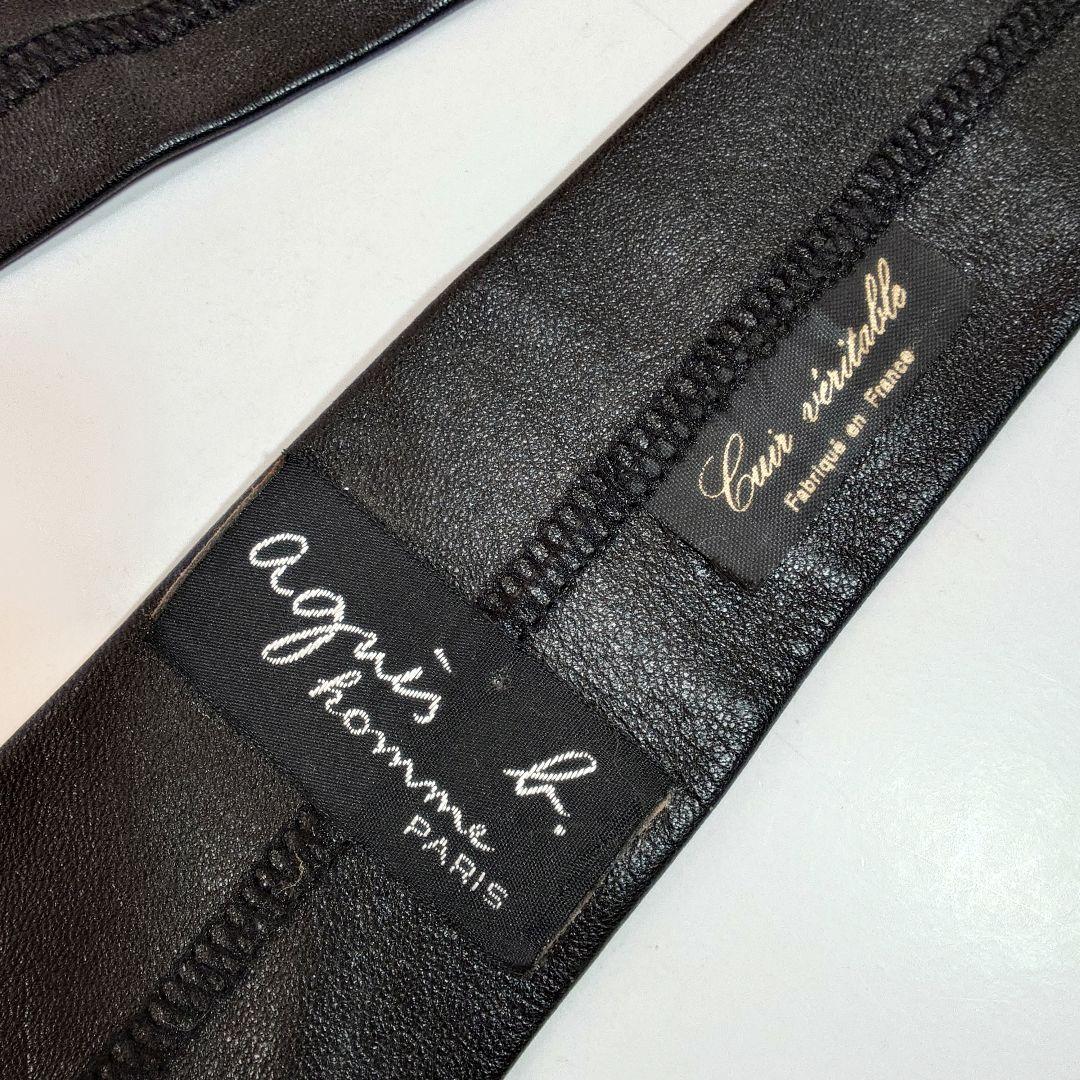 【90's】アニエスベーオム レザーネクタイ ナロータイ フランス製 黒