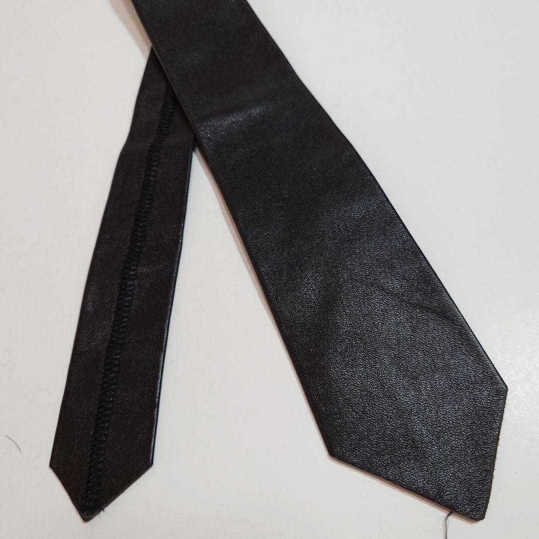 【90's】アニエスベーオム レザーネクタイ ナロータイ フランス製 黒