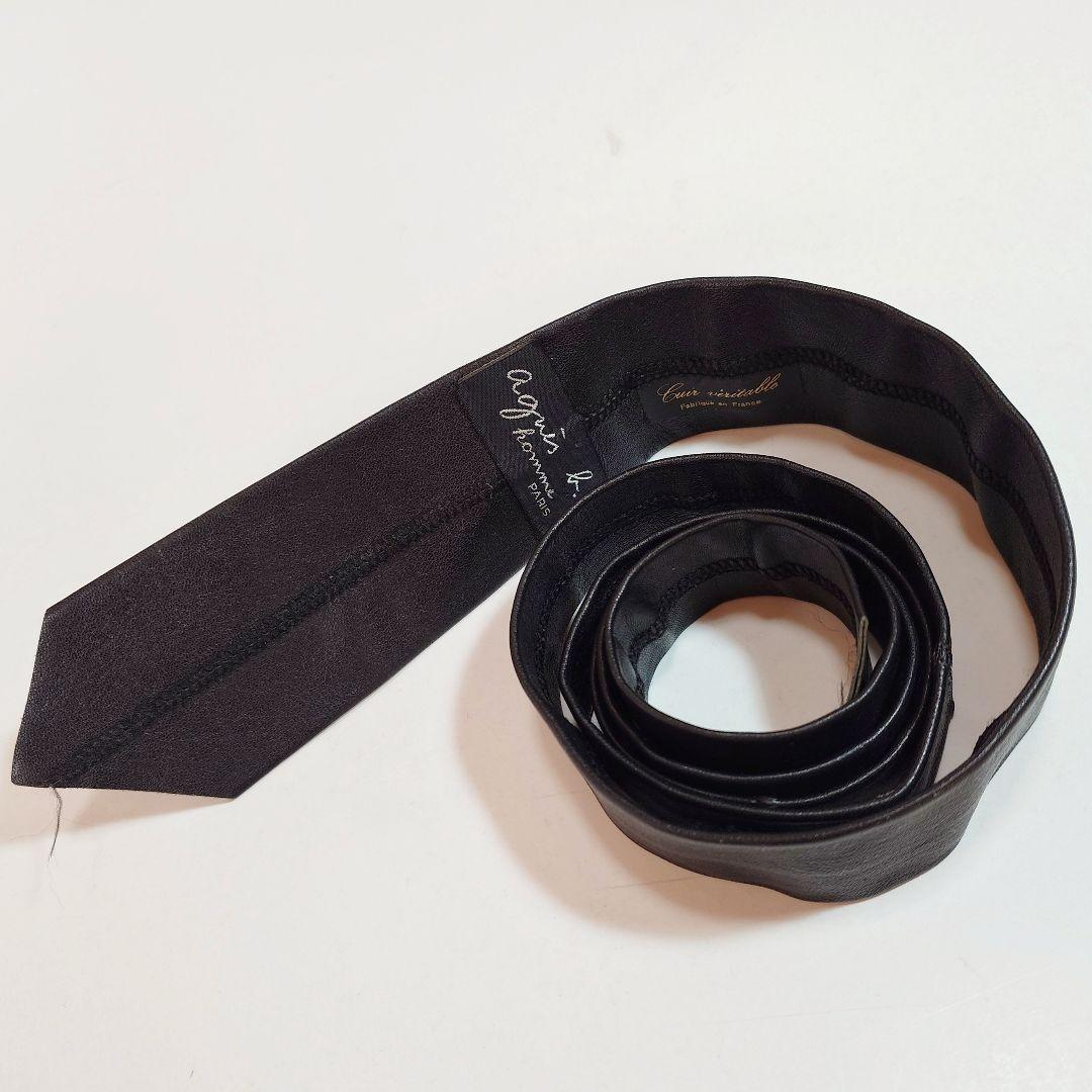 【90's】アニエスベーオム レザーネクタイ ナロータイ フランス製 黒