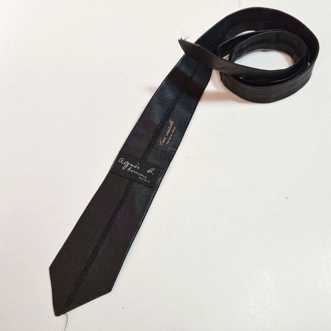 【90's】アニエスベーオム レザーネクタイ ナロータイ フランス製 黒