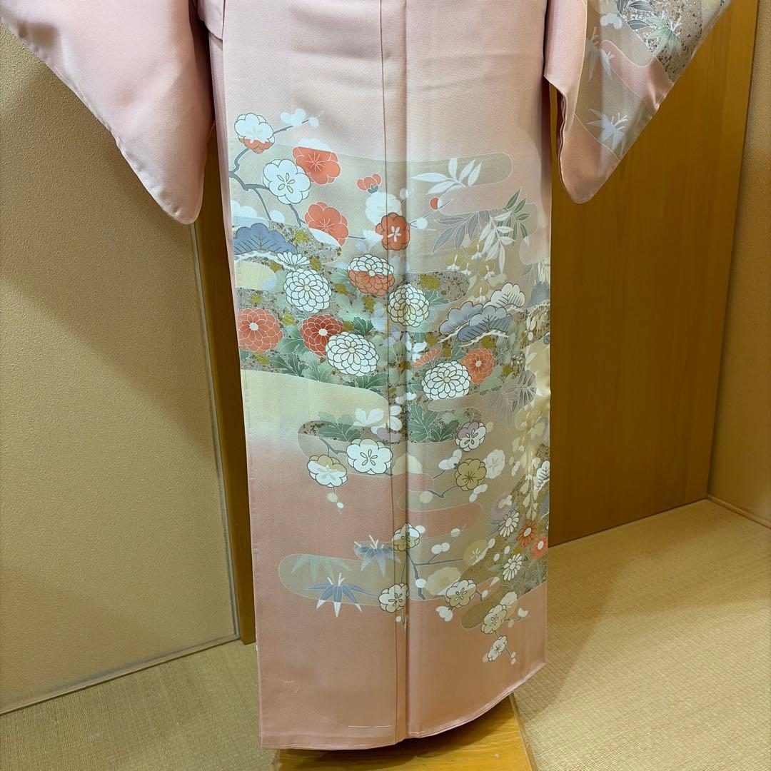 正絹未使用訪問着５点セット【長襦袢 袋帯 帯締め 帯揚げ】