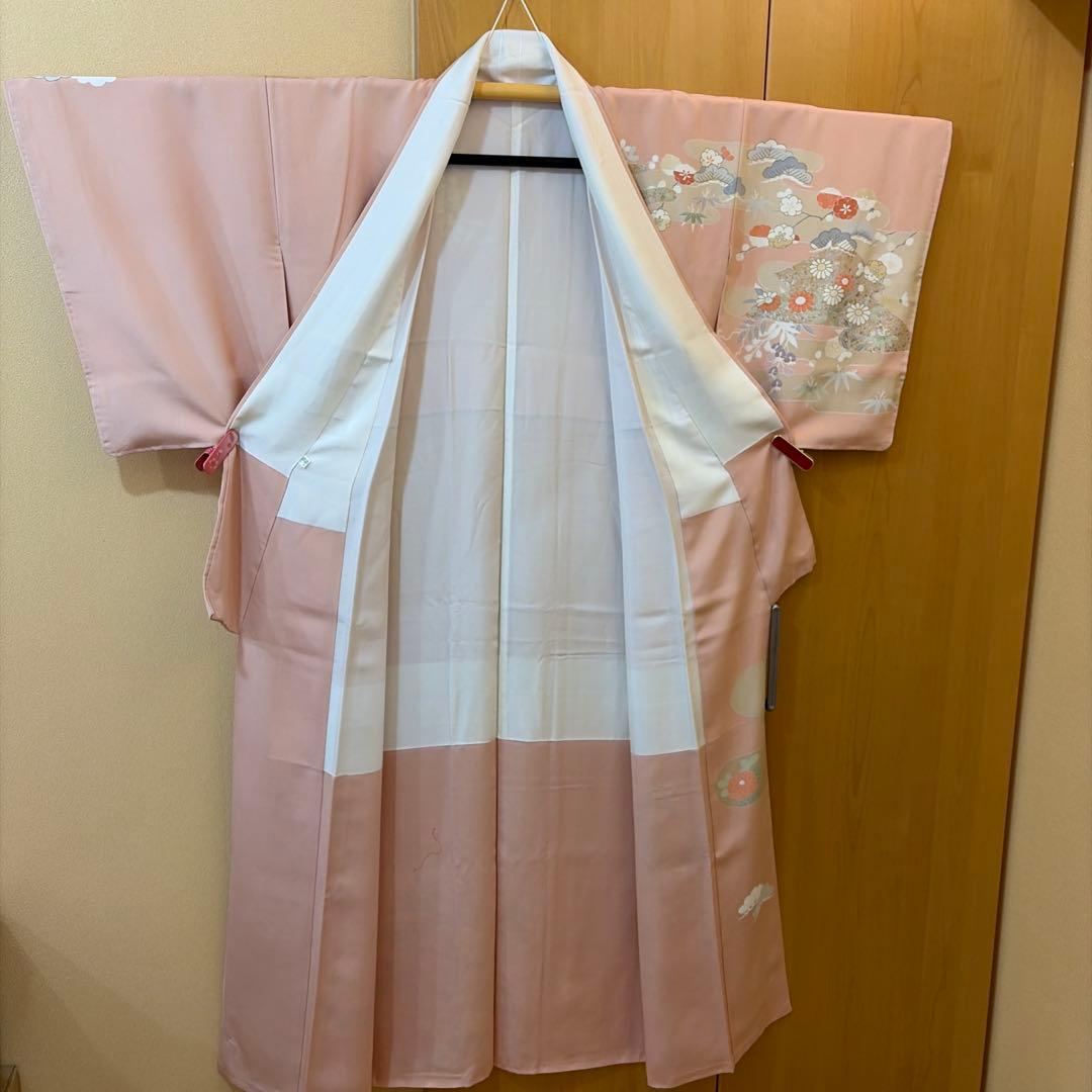 正絹未使用訪問着５点セット【長襦袢 袋帯 帯締め 帯揚げ】