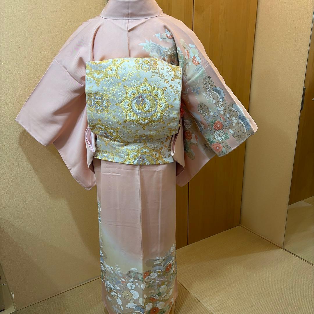 正絹未使用訪問着５点セット【長襦袢 袋帯 帯締め 帯揚げ】