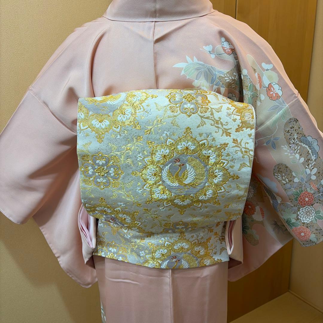 正絹未使用訪問着５点セット【長襦袢 袋帯 帯締め 帯揚げ】