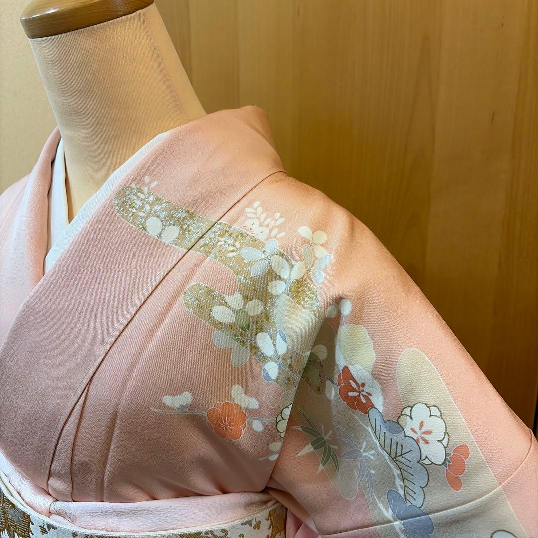 正絹未使用訪問着５点セット【長襦袢 袋帯 帯締め 帯揚げ】