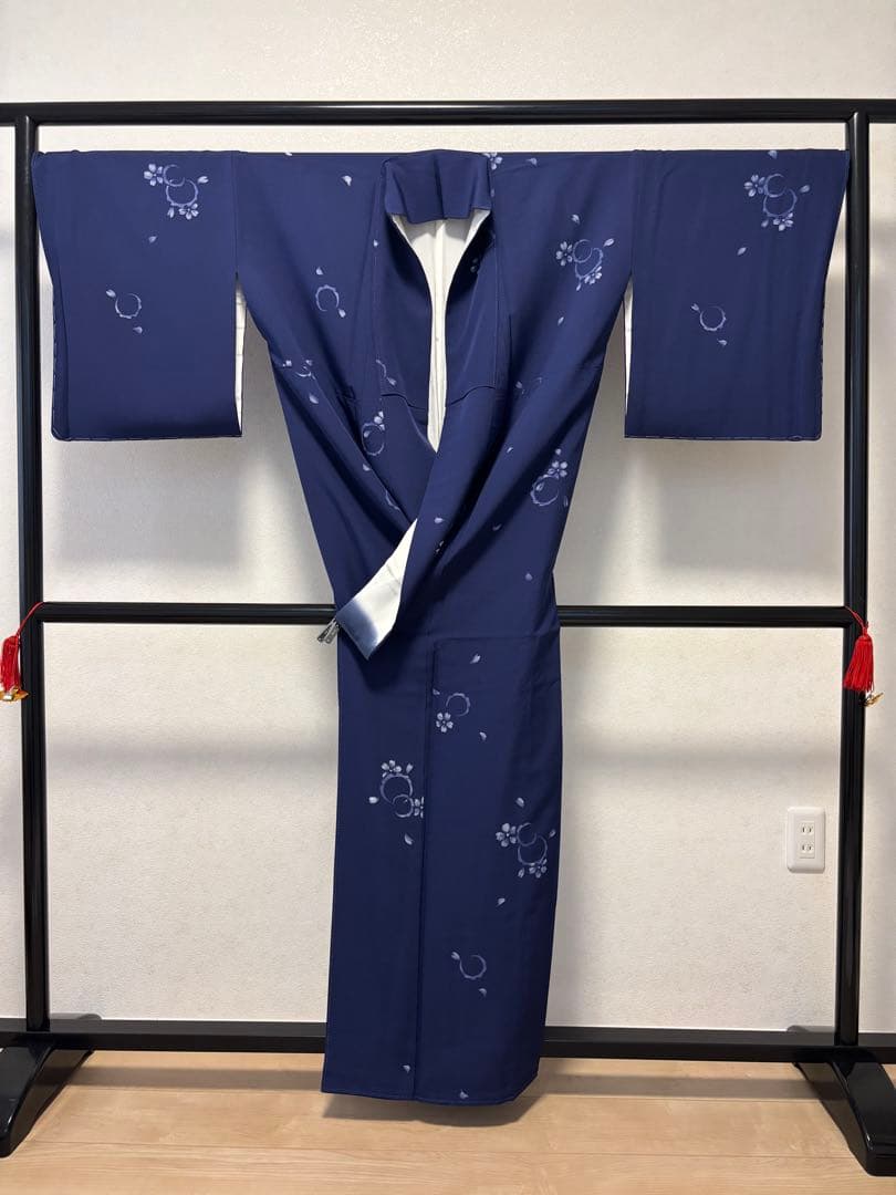 本藍染　小紋　袷仕立て　飛び柄　未使用