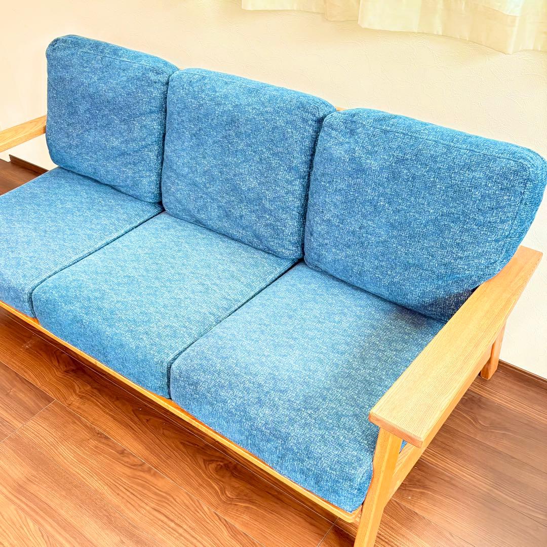 金杉家具 3人掛けソファ Mondo モンド 木製フレーム 北欧風 デニムカラー