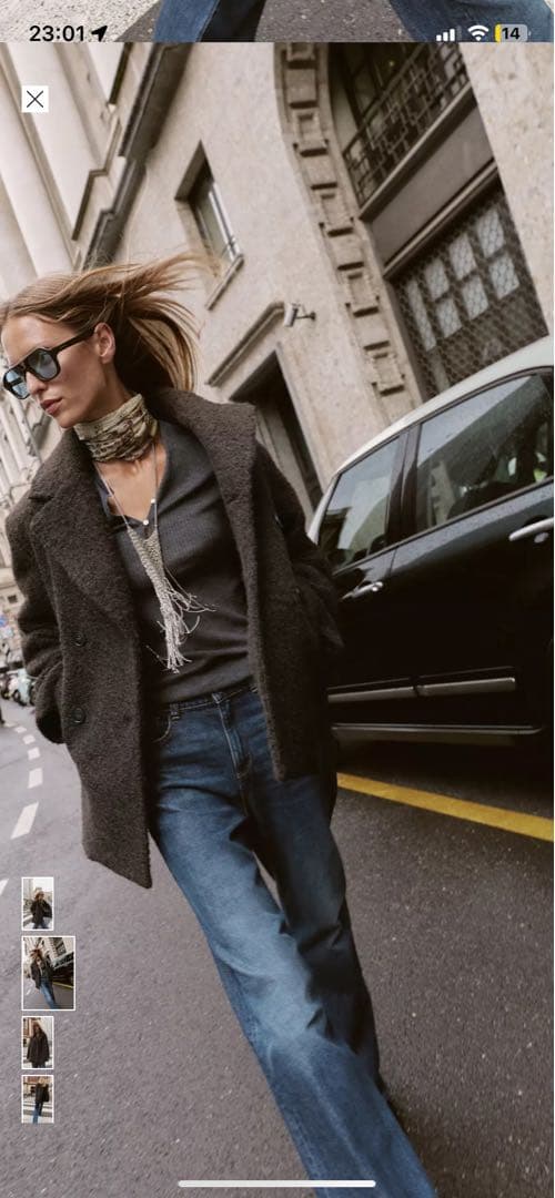 ZARA ブークレダブルプレストミディ丈コート