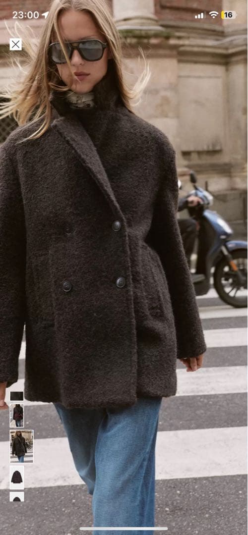 ZARA ブークレダブルプレストミディ丈コート