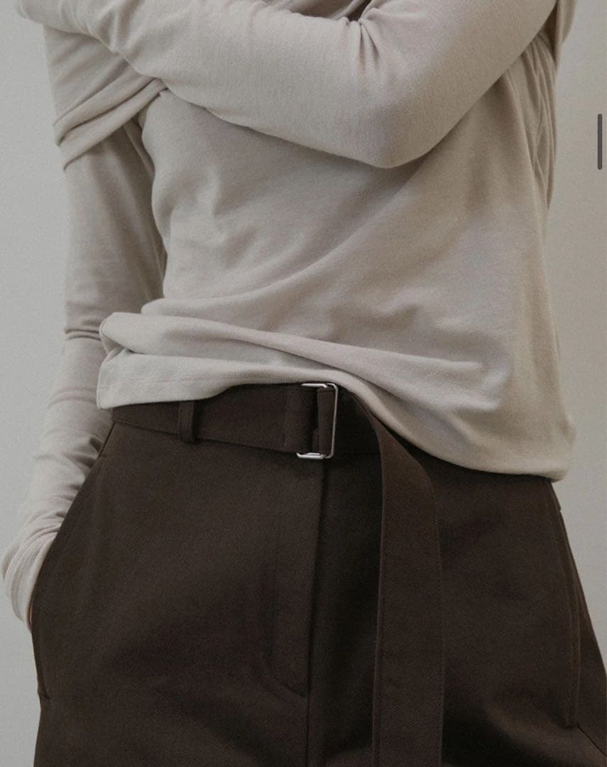 <ohtoro> Belted Curved Pantsブラウンベルト付き