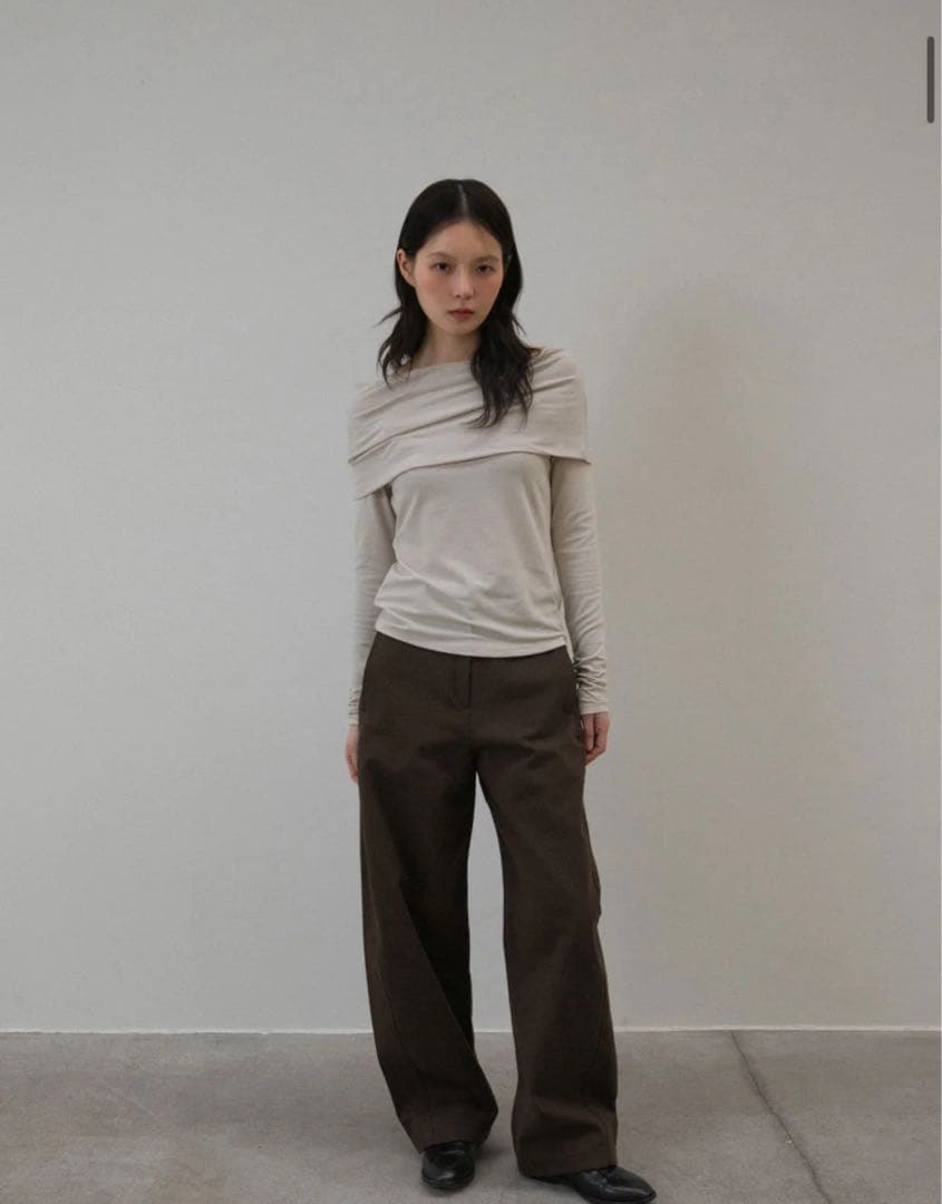 <ohtoro> Belted Curved Pantsブラウンベルト付き