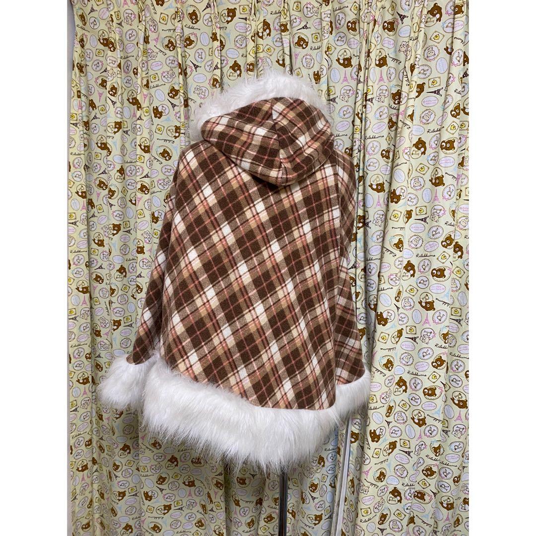 ブラウンチェックフード付きポンチョ　リズリサ LIZ LISA