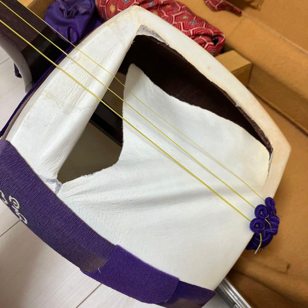 【太棹】三味線 溝 紅木　五厘太　綾杉胴　全長約95cm ハードケース付き