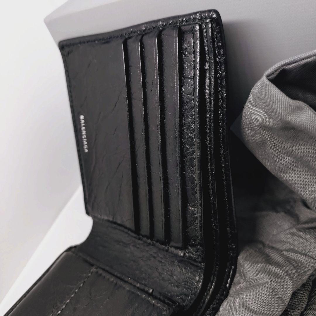 美品 鑑定済★バレンシアガ　二つ折り財布　レザー　メンズ　ブラック　黒