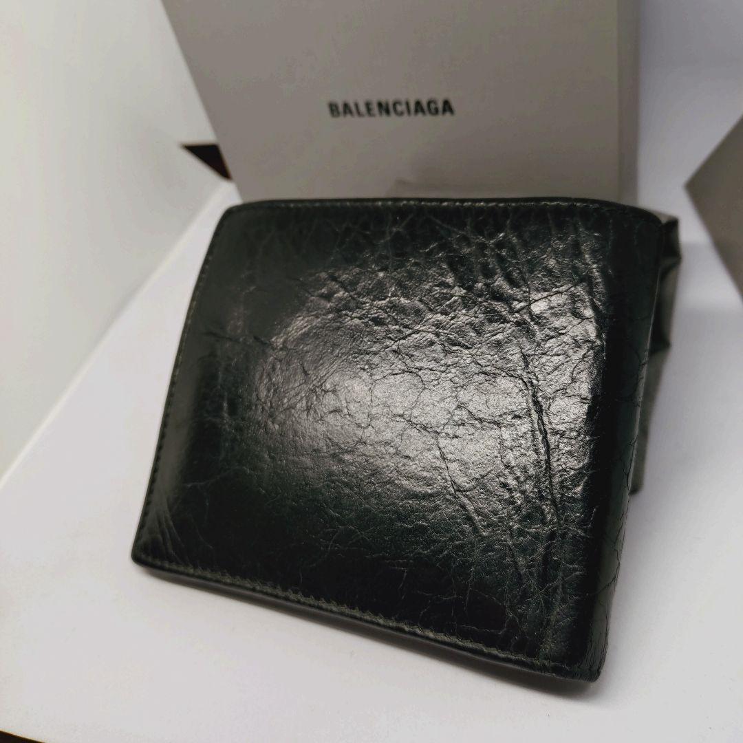 美品 鑑定済★バレンシアガ　二つ折り財布　レザー　メンズ　ブラック　黒