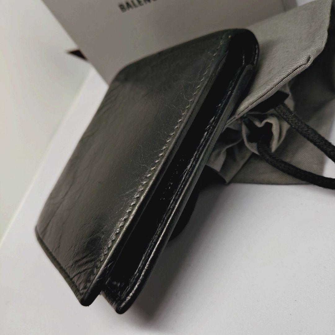美品 鑑定済★バレンシアガ　二つ折り財布　レザー　メンズ　ブラック　黒