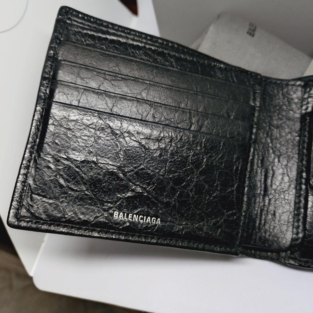 美品 鑑定済★バレンシアガ　二つ折り財布　レザー　メンズ　ブラック　黒