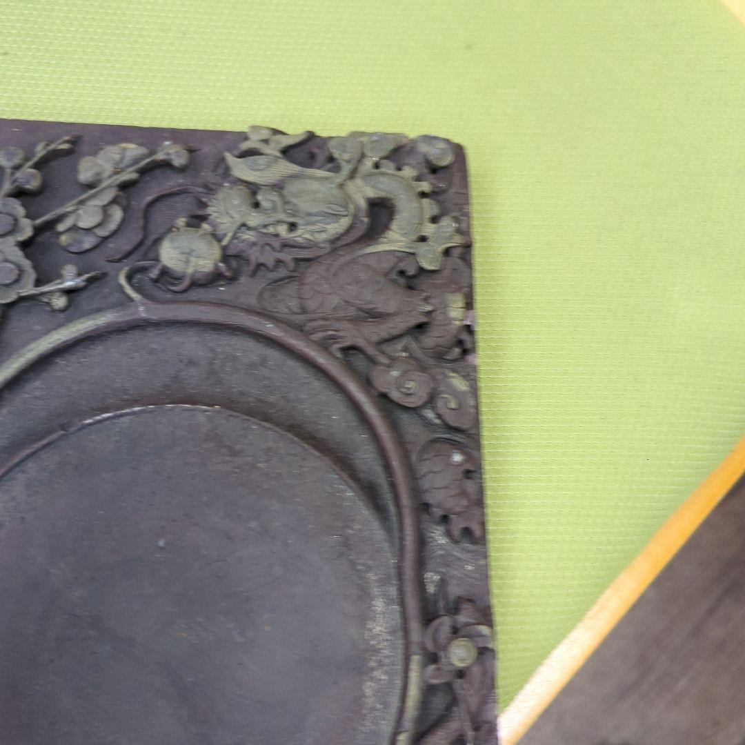 古硯 龍鳳彫刻 唐木彫刻 書道具 アンティーク 骨董品