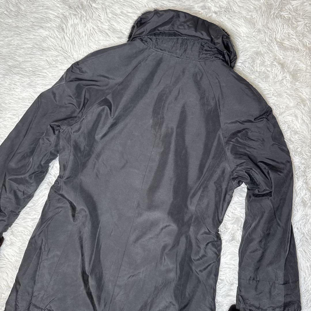 レオナール シルク100% ロングコート ミンクファー ペイズリー柄 黒 M