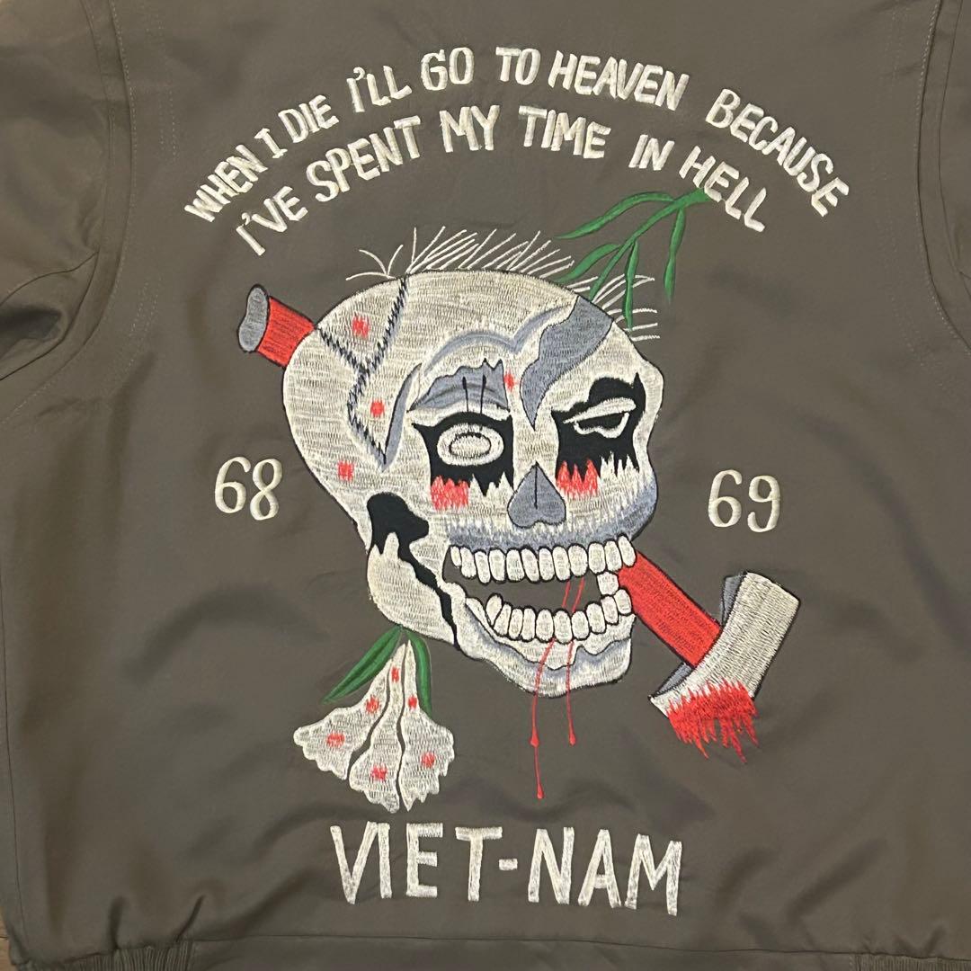 スーベニアジャケット ブルゾン スカル ドクロ ベトジャン 刺繍 ミリタリー