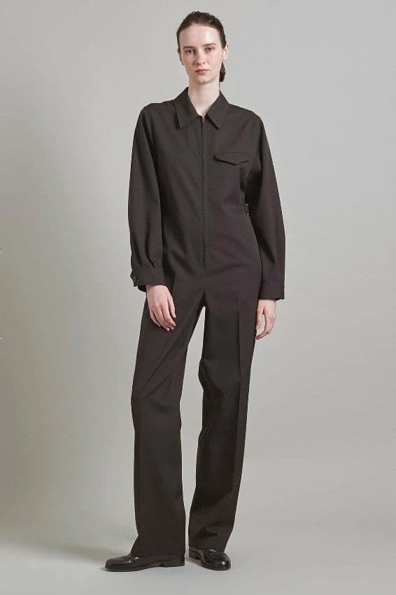 新品タグ付き☆ロエフ LOEFF ウールギャバオールインワン ダークブラウンM