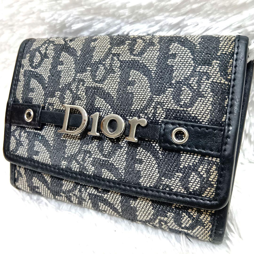クリスチャンディオール　二つ折り財布　キャンバス　レザー　シルバーロゴ　正規品