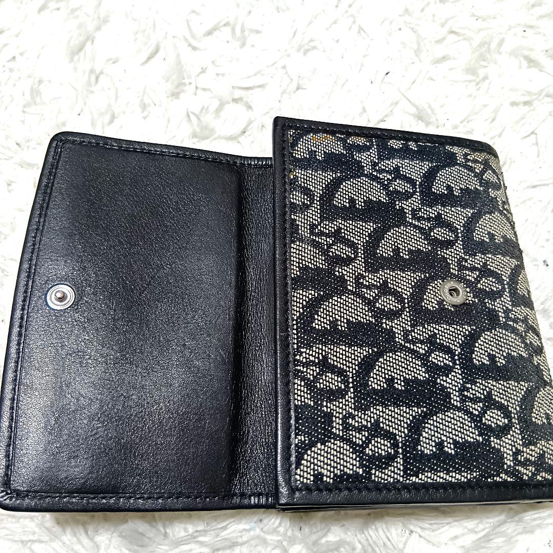 クリスチャンディオール　二つ折り財布　キャンバス　レザー　シルバーロゴ　正規品