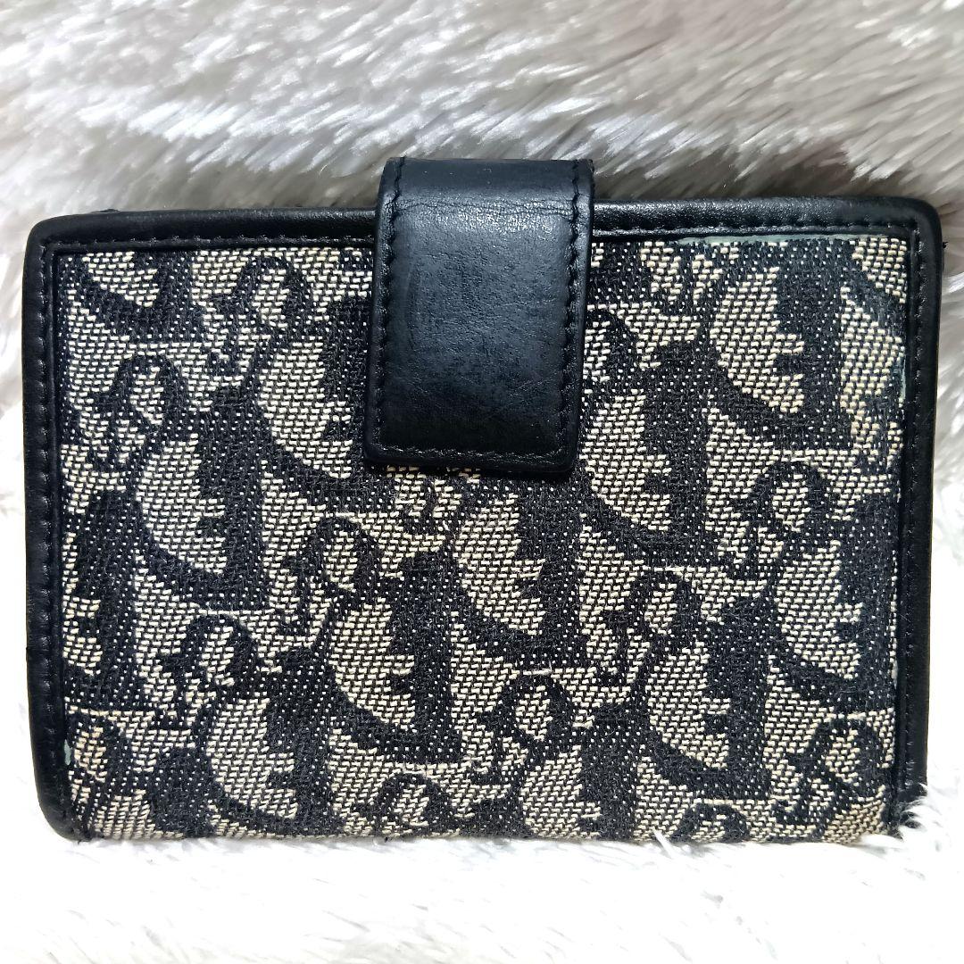 クリスチャンディオール　二つ折り財布　キャンバス　レザー　シルバーロゴ　正規品