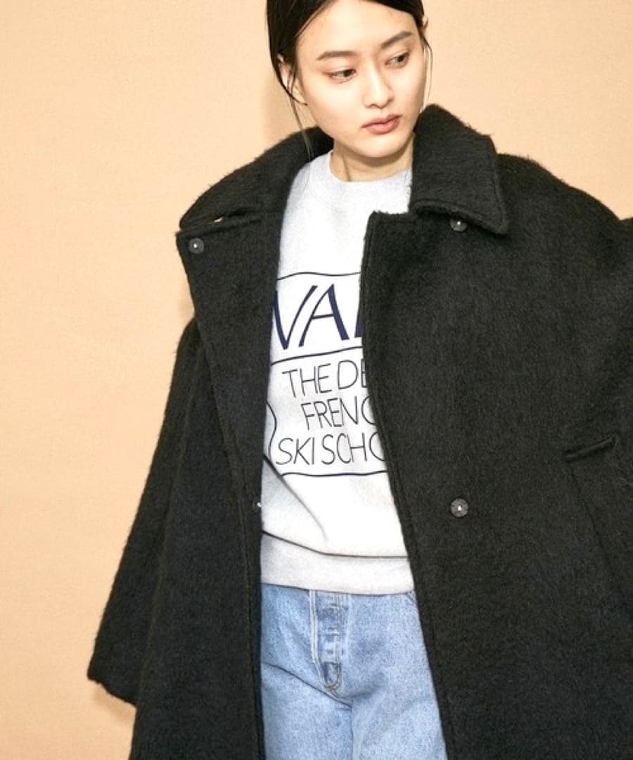 ADAM ET ROPE WEB限定 ステンカラーシャギーコート ブラック