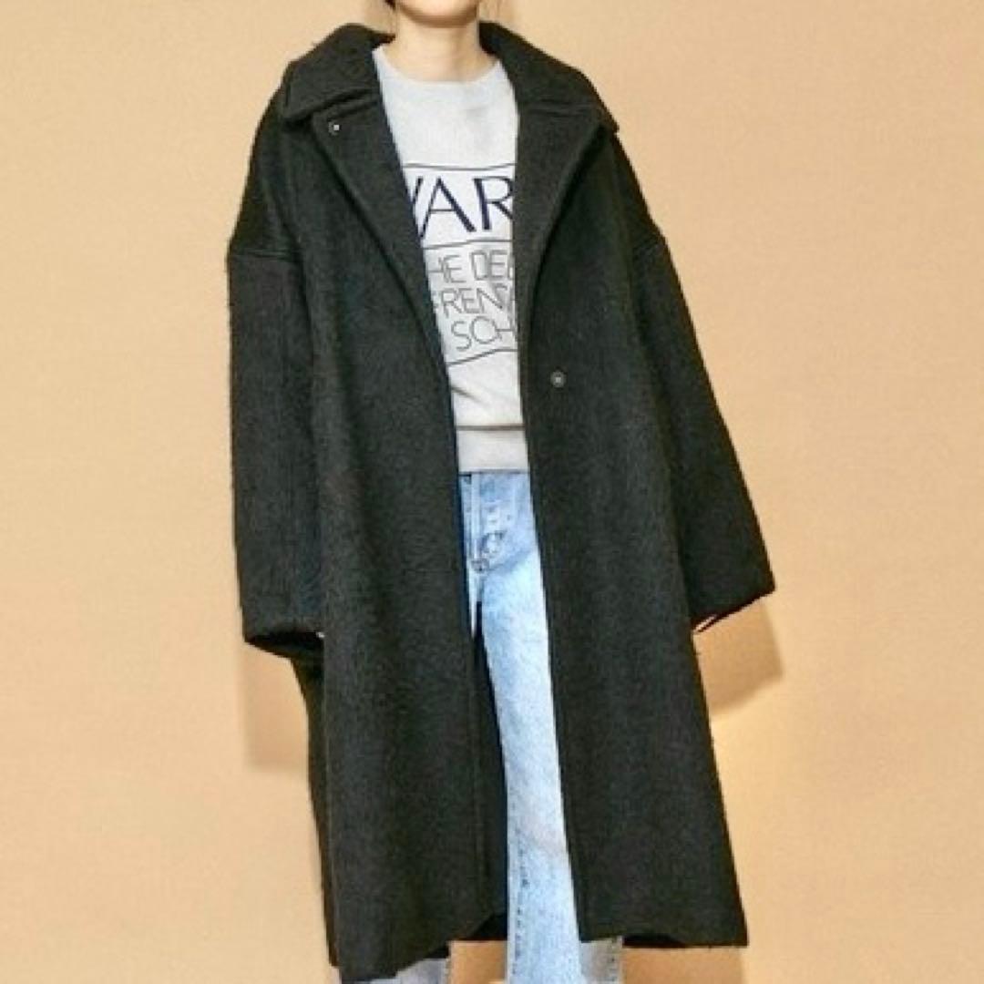 ADAM ET ROPE WEB限定 ステンカラーシャギーコート ブラック