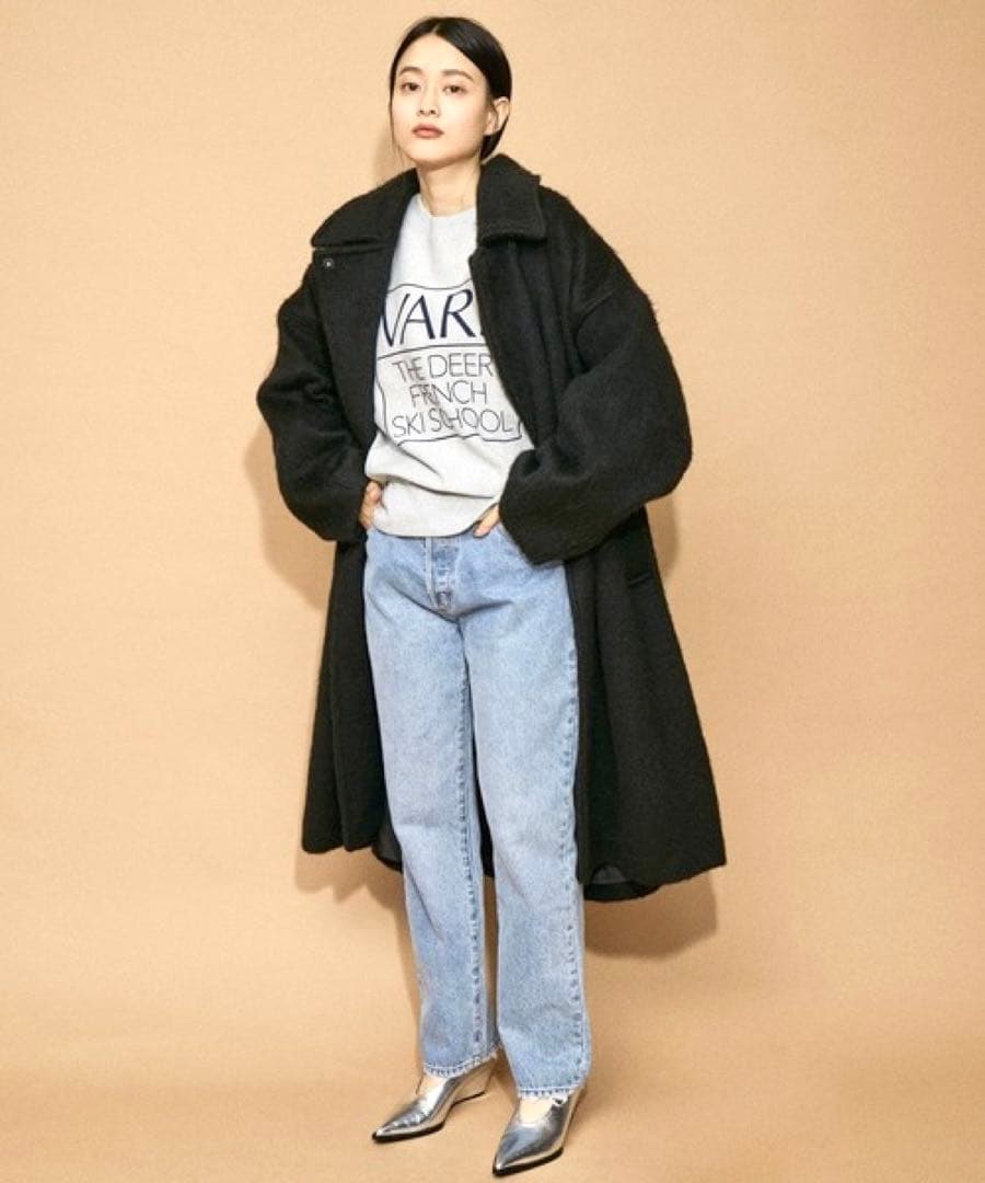 ADAM ET ROPE WEB限定 ステンカラーシャギーコート ブラック