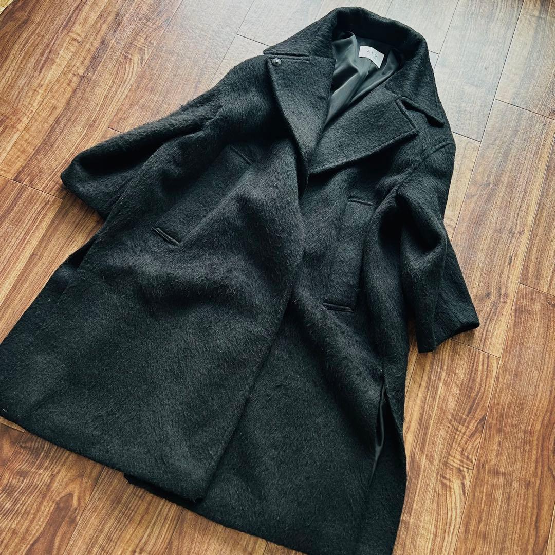 ADAM ET ROPE WEB限定 ステンカラーシャギーコート ブラック