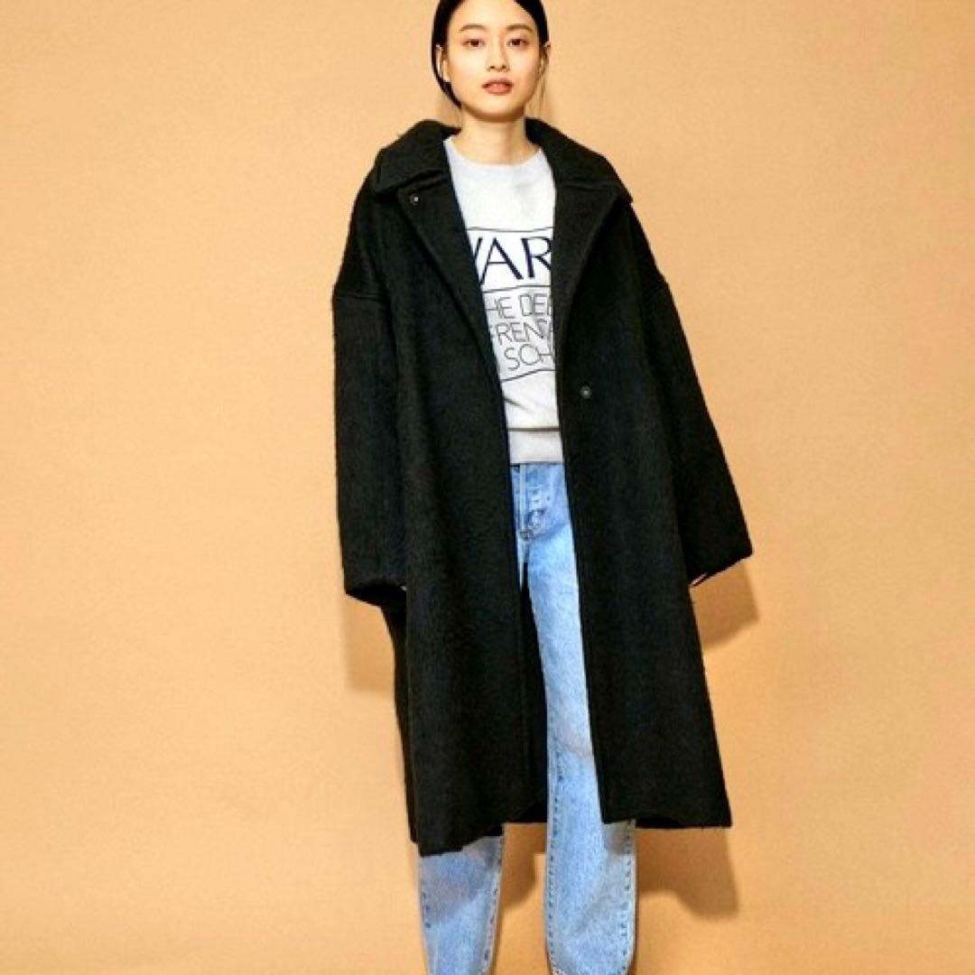 ADAM ET ROPE WEB限定 ステンカラーシャギーコート ブラック