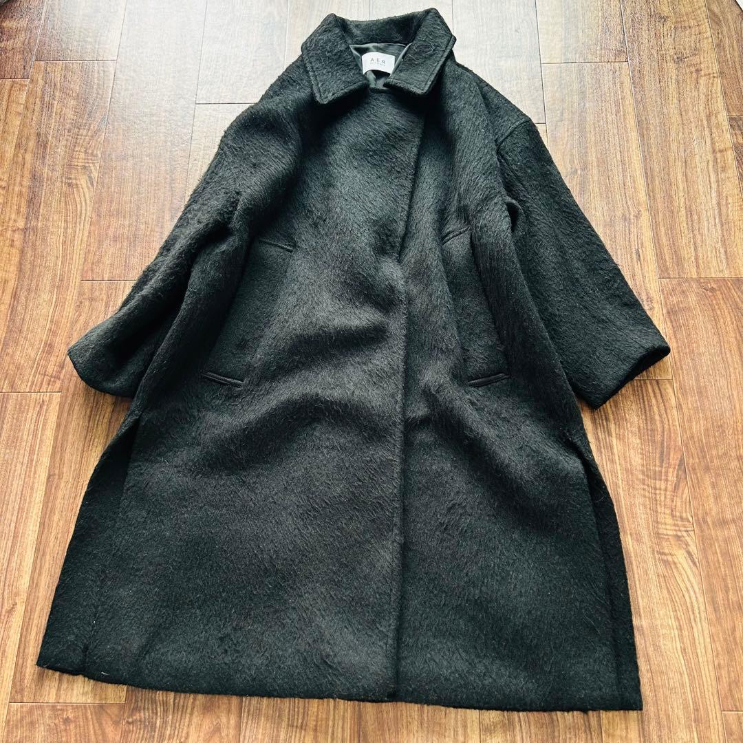 ADAM ET ROPE WEB限定 ステンカラーシャギーコート ブラック