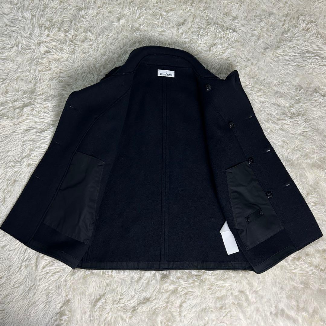 【高級・極美品】ストーンアイランド Pコート 刺繍ロゴ ウール100% ネイビー