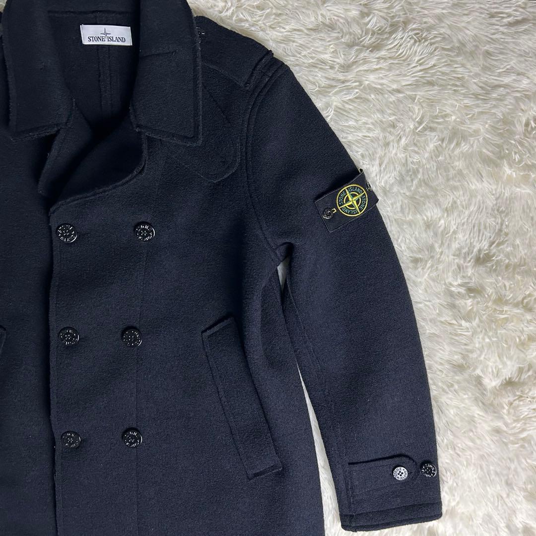 【高級・極美品】ストーンアイランド Pコート 刺繍ロゴ ウール100% ネイビー