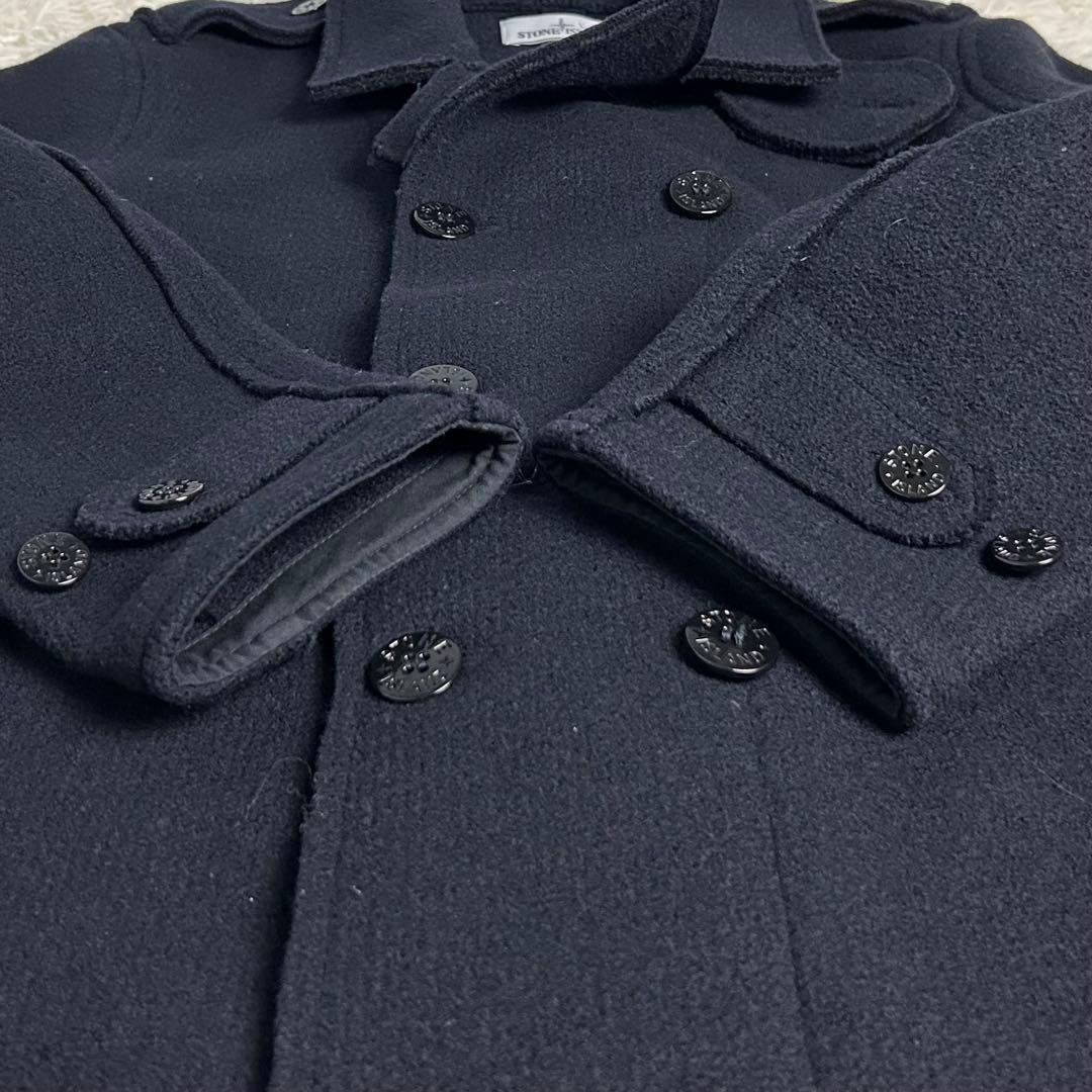 【高級・極美品】ストーンアイランド Pコート 刺繍ロゴ ウール100% ネイビー